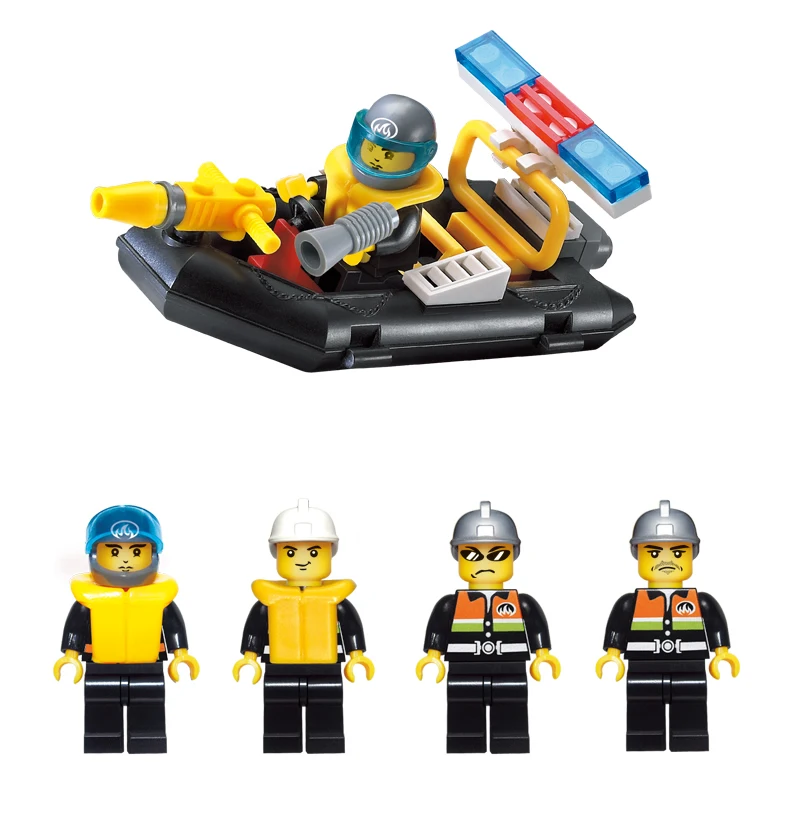 Обучающий строительный блок пожарная спасательная вода спрей пожарная лодка 4 пожарный 340 Обучающие Кирпичи подарок-игрушка для мальчика-без коробки