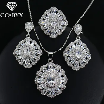 

CC Sets For Women Bridal Wedding Jewelry 3pcs Drop Earrings Ring Pendant Necklace Set Unique Engagement Bijouterie CCAS177e