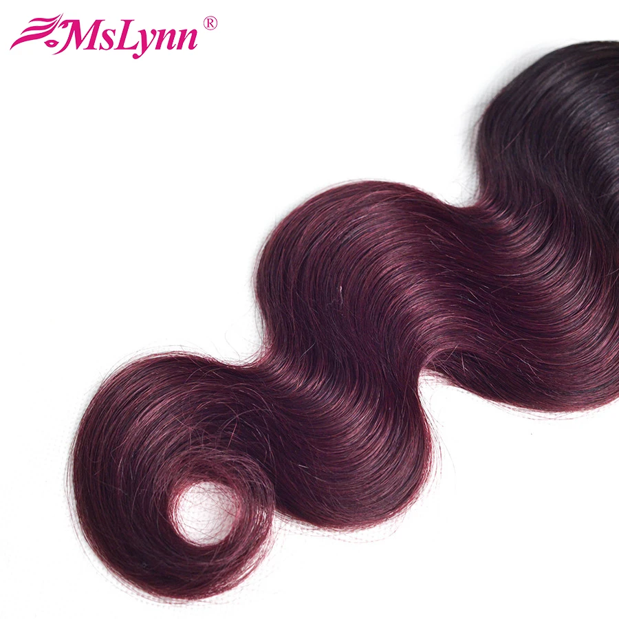 altMslynn Hair Peruvian Body Wave Ombre Hair 3 Bundles Deal 1b/Burgundy Two Tone 100% Human Hair Weave Bundles Non Remy Hair 1b 99j