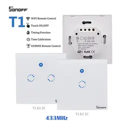 Sonoff T1 ЕС Великобритания Смарт Wi-Fi стену сенсорный выключатель света 1/2/3 Gang Touch Wi-Fi РФ/APP удаленного умный дом контроллер работать с Alexa