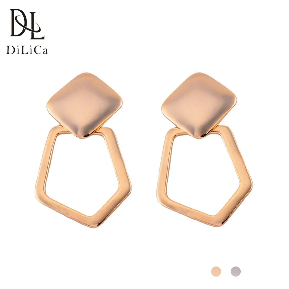 

DiLiCa Vintage Metal Dangle Earrings Fashion Women's Geometric Statement Earrings Simple Big Earring Jewelry pendientes mujer