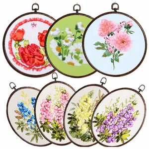 DIY ленты для вышивания для начинающих, наборы для рукоделия, вышивка крестиком, красочные цветы, настенные художественные украшения для дома, наборы для вышивания - изображение