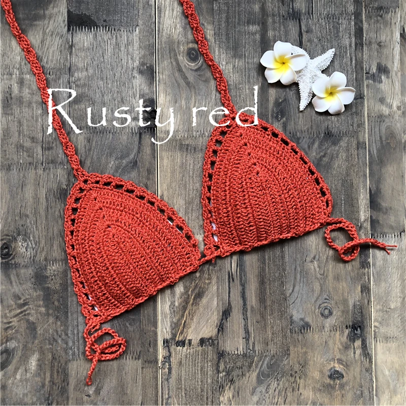 CROCHET BIKINI Sexy Bikini Crochet Strips Bandage Bathing Mode Women Bikini Tops Women's Swimwear Biquinis Feminino