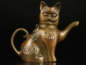 

Asian Superb Collectible Old Handmade Casting Brass Cat Statues Teapot