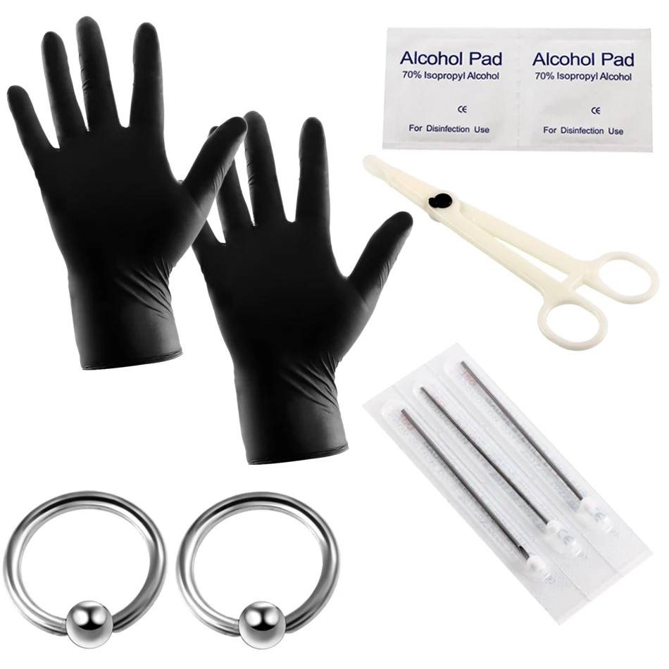 

10pcs/lot Professional Puncture Piercing Kits Ear Nose Eyebrow Labret Tongue Piercing Clamp Plier Needles Tool Kits Body Jewelry