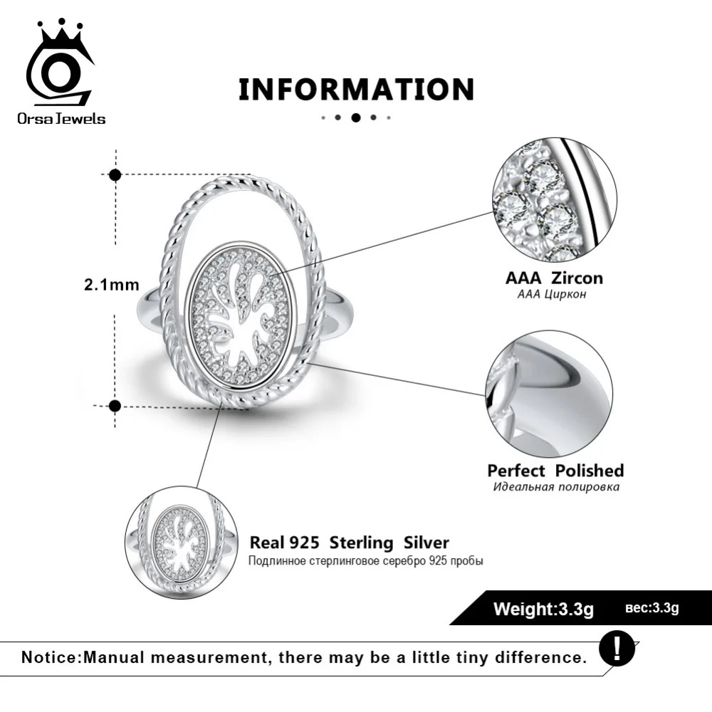 ORSA JEWELS Original Design Adjustable Ring Solid 925 Sterling Silver Jewelry Zircon Oval Dreamcatcher Shape Women Rings SR105
