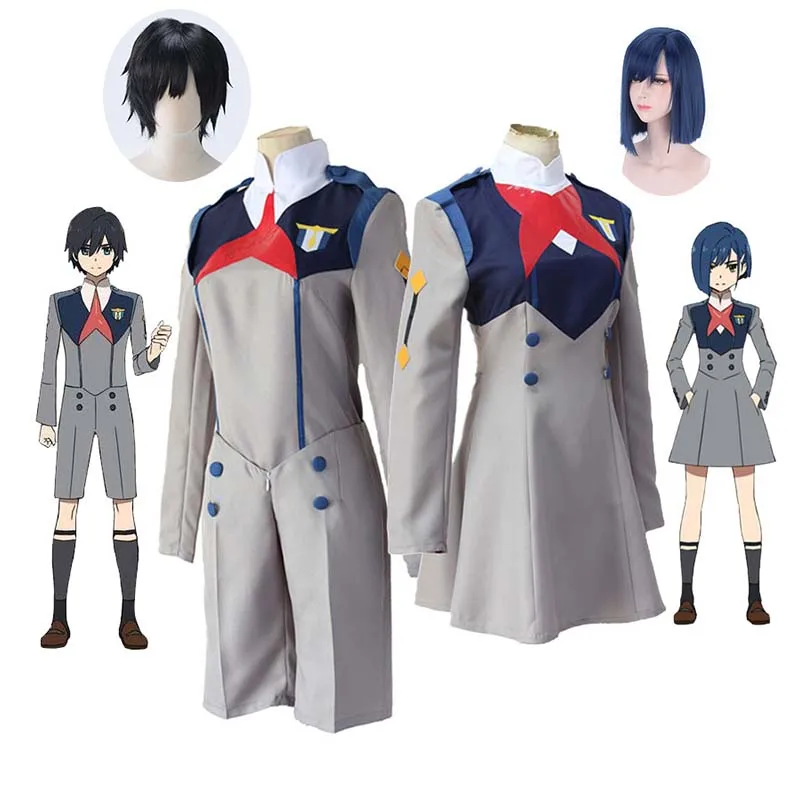 

Anime DARLING in the FRANXX Cos HIRO ICHIGO Zero Two MIKU KOKORO School Uniform Cosplay Costume Sets Halloween Suit Outfit wigs