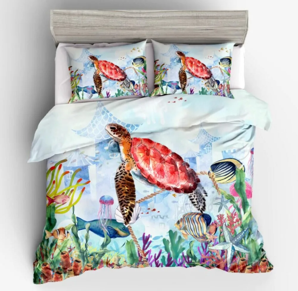 

Cute Tortoise Printed Duvet Cover Pillowcase 3pcs Kids Bedding Set Home Textile (No Sheet No Filling)