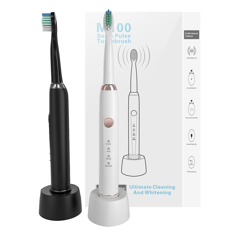 Sarmocare M100 Wireless Rechargeable with 4 brush heads Ultrasonic Electric toothbrush IPX7 Waterproof Whitening Teeth Brush