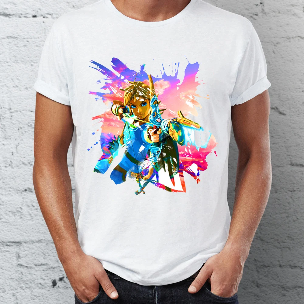 

New Men's t-shirt Breath Of The Wild Link Zelda Splatter Art Funny Awesome Tshirt Harajuku Streetwear Cool Tees Tops