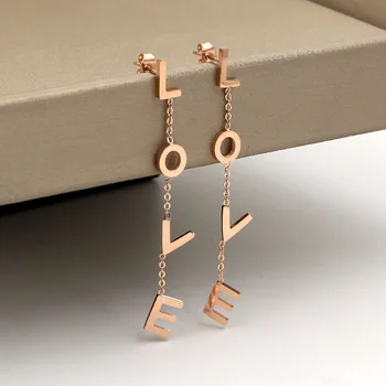 

Bilincolor rose gold letter love drop earring for women