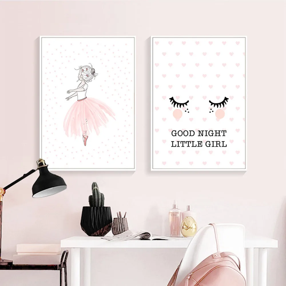 

Cartoon Ballet Dancer Girl Canvas Posters and Prints Pink Baby Nursery Wall Art Painting Nordic Kids Decoration Pictures