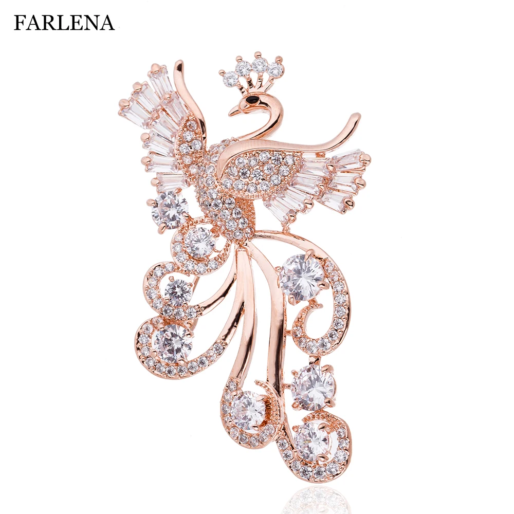 Broches para Acessórios de Vestuário Farlena Jóias Cúbicos Zircônia Phoenix Broche Emblemas Hijab Pinos Moda cz Cristal Feminino