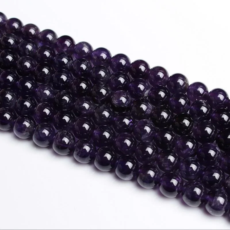 Baihand 4 6 8 10 12 мм, натуральный Круглый Аметист Фиолетовый кварц кристалл драгоценный камень Бусины свободной формы для ожерелья Браслет DIY ювелирная работа - Цвет: Фиолетовый