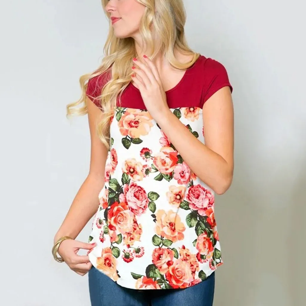 

Pregnancy Dress Women Maternity Short Sleeve Floral Print Nursing T-shirt Tops For Breastfeeding Vestido Lactancia Verano Summer