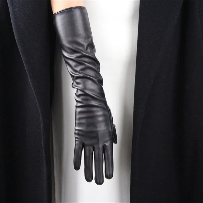 Touchscreen PU Leather Gloves Fashion Black 2019 New Women Gloves 50cm 40cm PU Unlined Cosplay Female Mittens P05