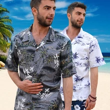 Летняя хлопковая Гавайская пляжная рубашка для отдыха, мужская повседневная рубашка с коротким рукавом и принтом, однобортная рубашка размера плюс, свободные топы D078