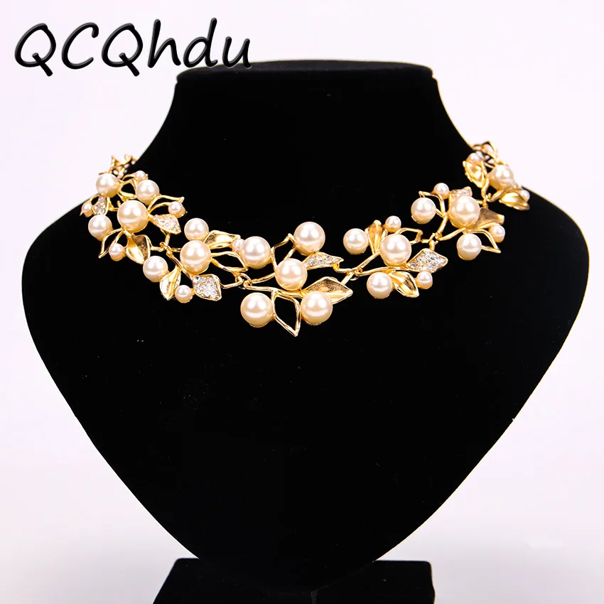 

Simulated Pearl Necklaces Pendants Gold Leaves Necklace Women Ethnic Jewelry for Personalized Gifts Couple Girl Party Gifts