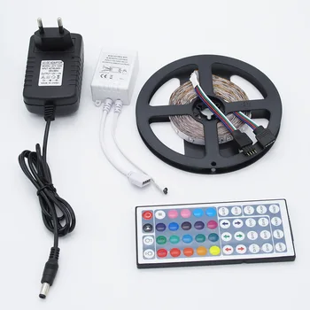

5m RGB LED Strip Light Non Waterproof SMD 2835 Garland Gaskets 44 Keys IR Remote Controller Flexible DC 12V 2A Power Adapter