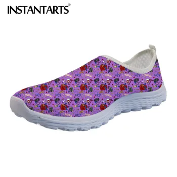 

INSTANTARTS 2019 Summer Women Shoes Fashion Woman's Purple Sneakers Nurse Flats Shoes Kawaii Medical Heart Print Air Mesh Shoes