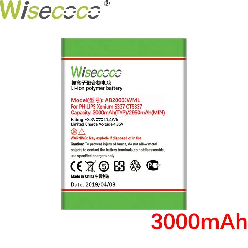 

Wisecoco AB2000JWML 3000mAh New Powerful Battery For Philips Xenium S337 CTS337 Phone Repair Replacement + Tracking Number
