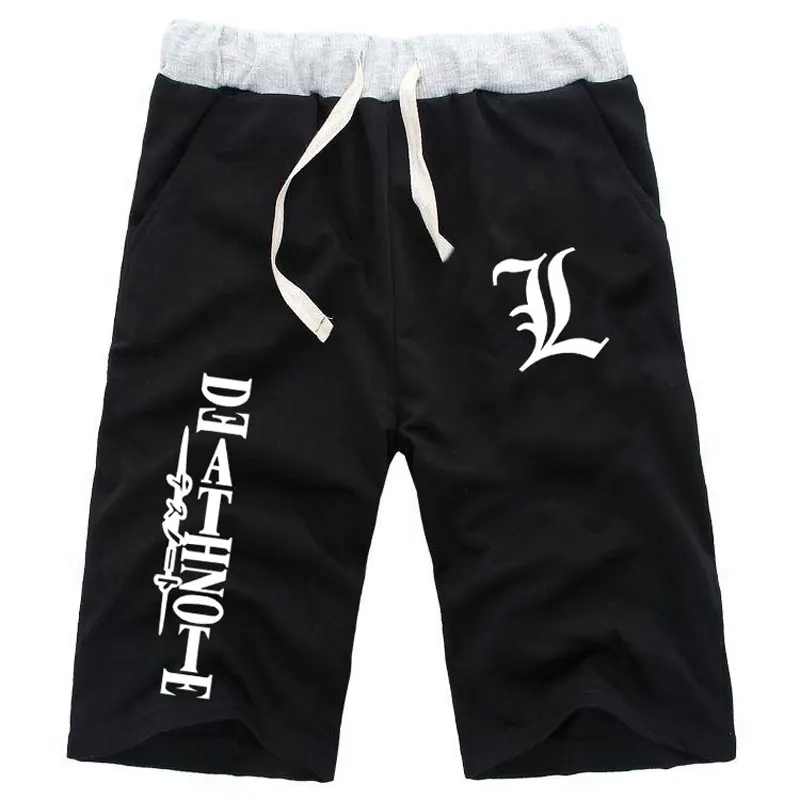 Аниме, аниме, надпись Lawliet Ryuk, прямые шорты по колено, хлопок, повседневные, для фитнеса, пляжные шорты, тренировочные штаны с карманами, Cos, брюки