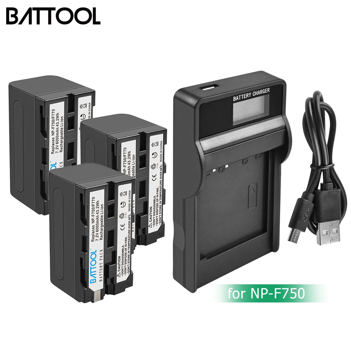 BATTOOL 6000 мА/ч, NP-F770 NP-F750 NP F770 np f750 NPF770 750 батареи+ ЖК-дисплей Зарядное устройство для sony NP-F550 NP-F770 NP-F750 F960 F970 - Цвет: 3X Battery Charger