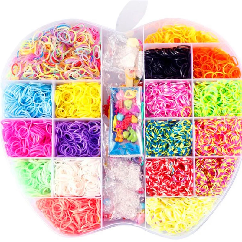 6000pcs Lacing Rubber Loom DIY Weaving Box elastic bands for weaving bracelets Braid set Handicraft Bracelet Kit Kids Toy