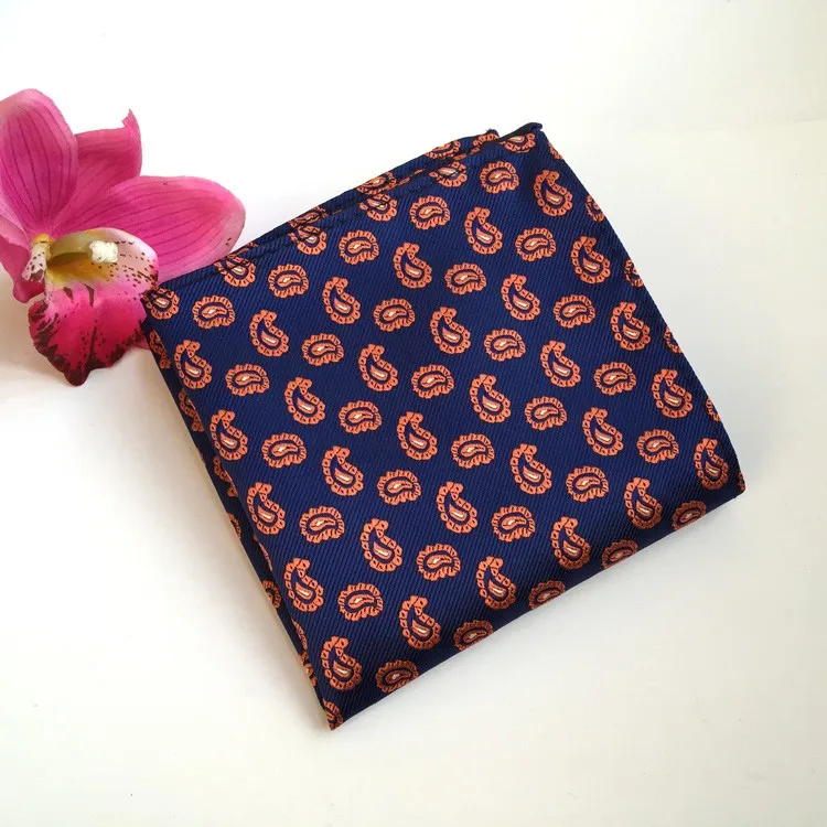 Lingyao-Luxury-pocket-square-high-quality-woven-handkerchiefs-blue-with-orange-paisley-floral-hanky-for-dinner
