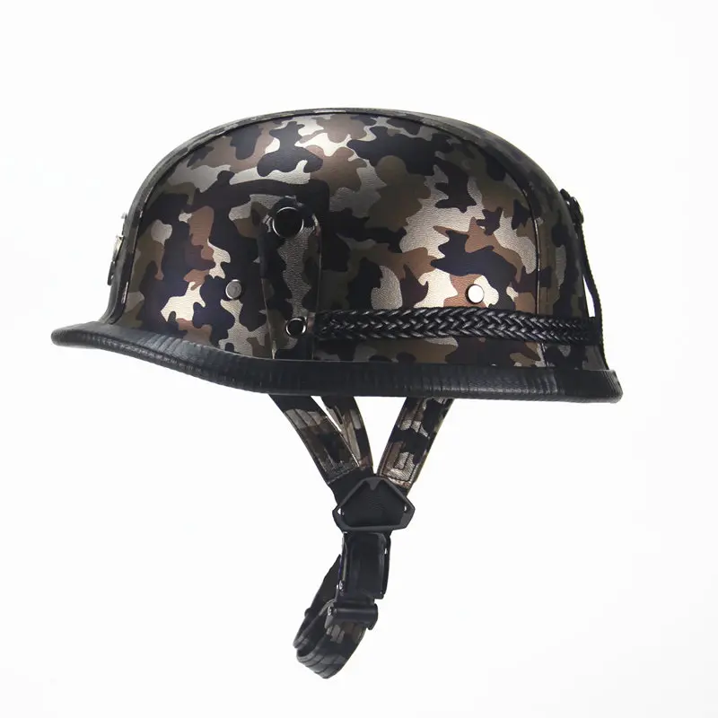 Немецкий Второй мировой войны стиль открытый лицо половина кожаный шлем мото Винтаж мотоцикл камуфляж