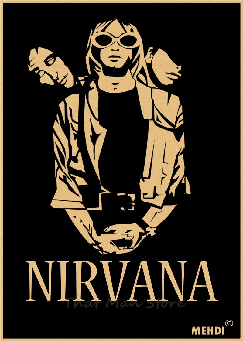 ВИНТАЖНЫЙ ПЛАКАТ Nirvana Kurt Cobain dormitory крафт-рок-оркестр декоративная живопись постер ретро-плакат/40*30 см - Цвет: Черный