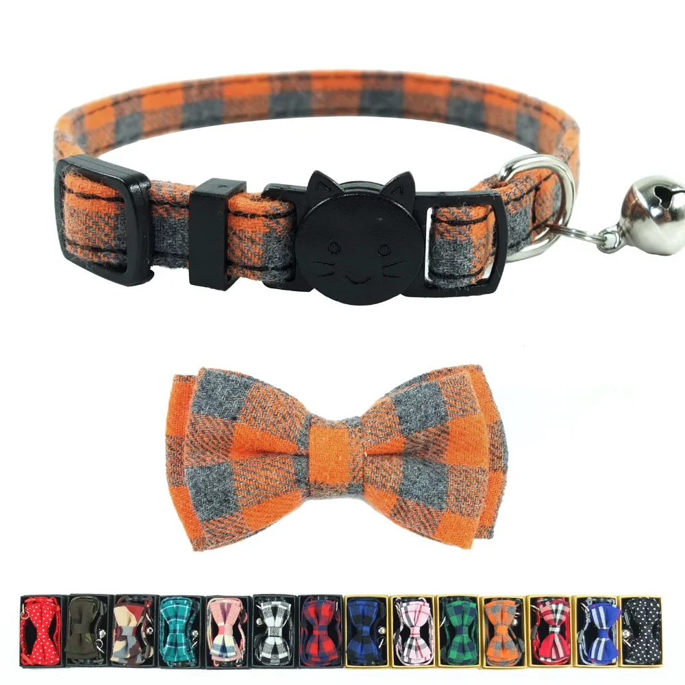XPangle Cotton Cat Collar Breakaway Bowtie Bell Plaid Quick Release Safety Collars for Puppies Cats Kittens Accessories 17-28cm | Дом и сад