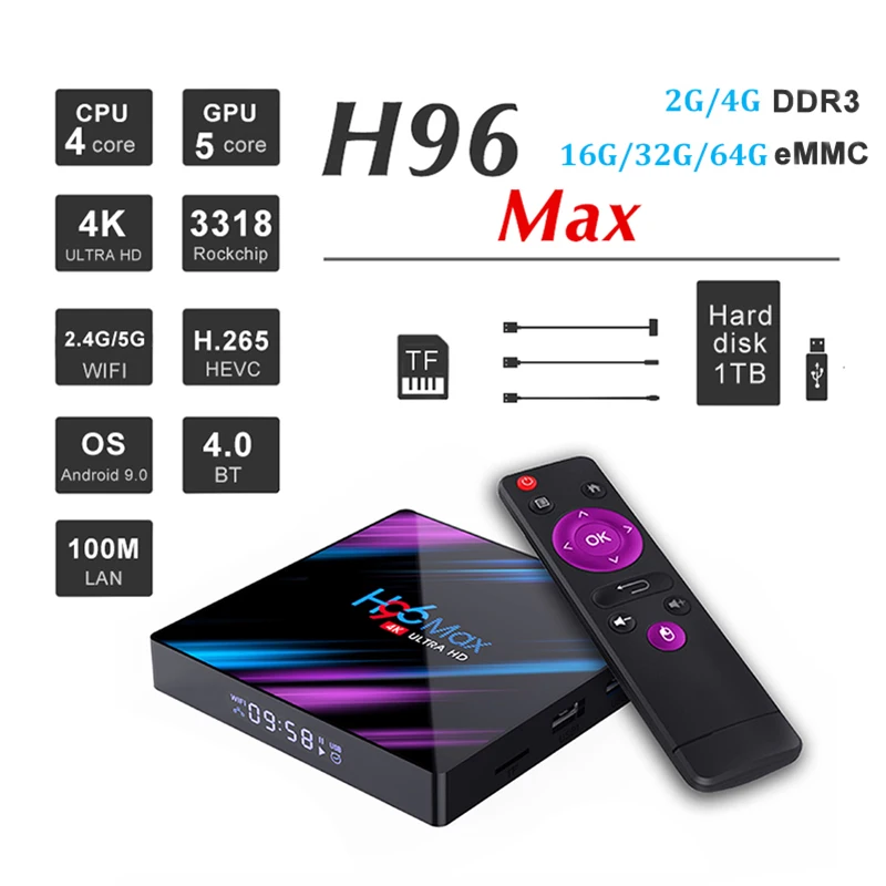 H96 MAX ТВ приставка Android 9,0 Rockchip RK3318 4 ГБ 32 ГБ 64 Гб 4 к Смарт ТВ приставка 2,4G 5G WiFi BT 4,0 H.265 2 Гб 16 Гб медиаплеер H96MAX