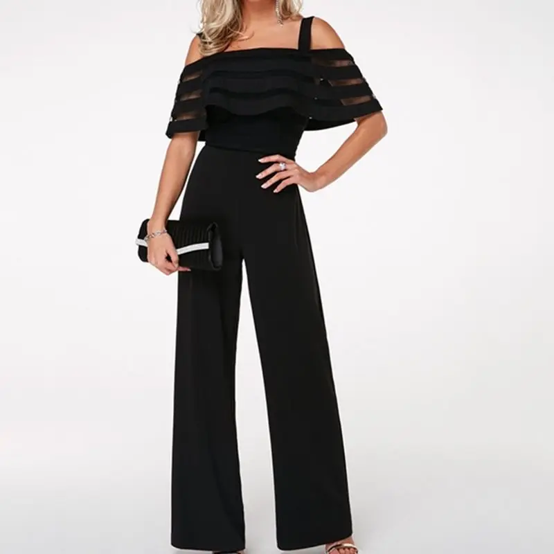 

2019 Summer New Fashion Women's Temperament Wide Legged Jumpsuit Classic Black Sexy Comfortable Casual Jumpsuit Wild Hh604