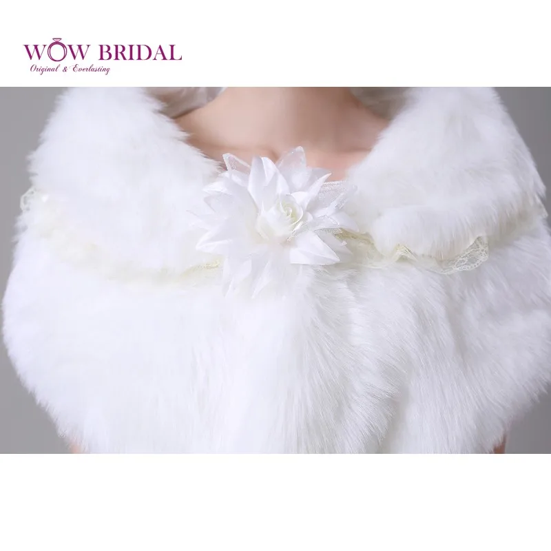 Wowbridal изящные белый свадьбы обертывание подчинение искусственного меха аппликация кружева печатных платок свадебный пальто аксессуары