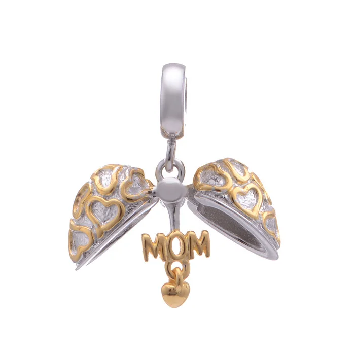 

Fits Pandora Charms Bracelet Authentic 925 Sterling Silver Charm Mom Heart Charm Pendant with Golden Heart DIY Jewelry Making