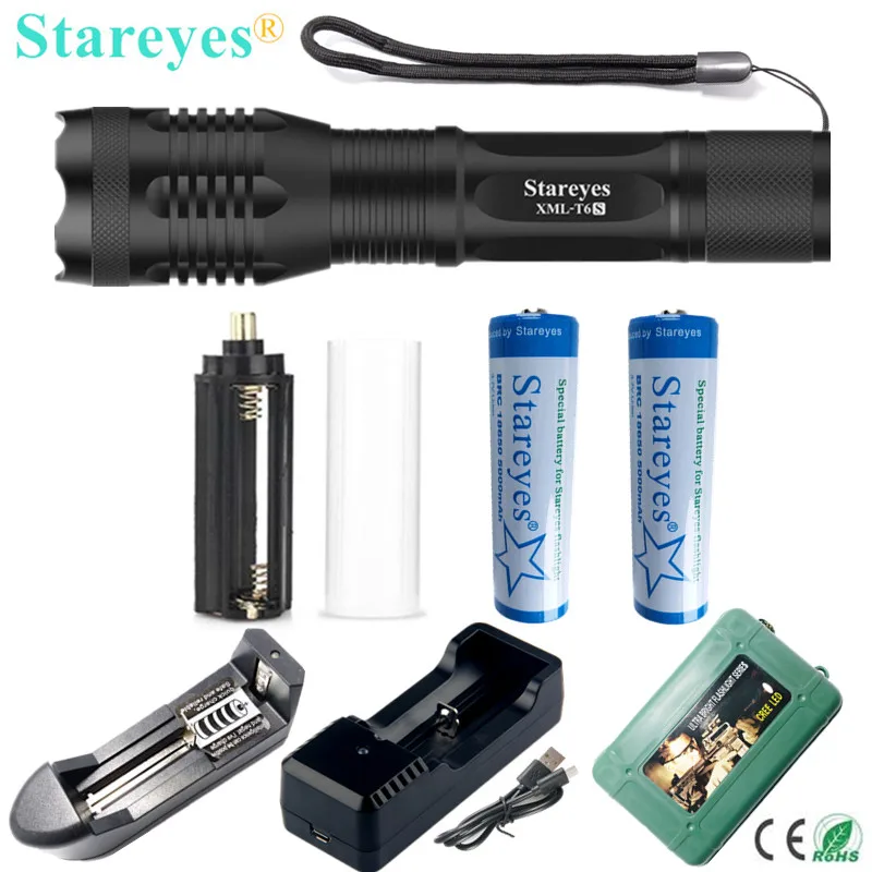 

1 Set Super Bright CREE XML-T6S 4000LM LED Torch lamp Zoomable light LED Flashlight+18650 5000mAh Rechargeable battery + Charger