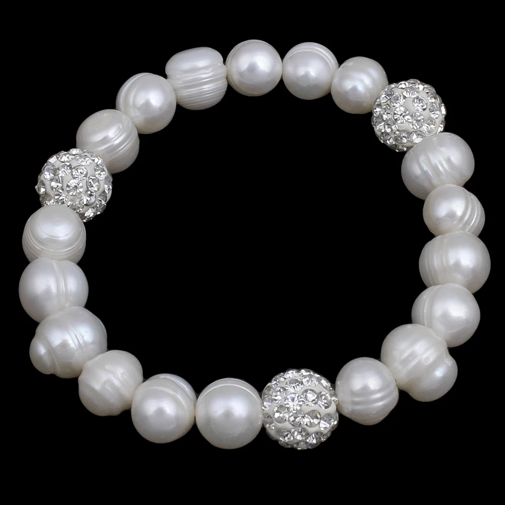 

YYW Freshwater 100% Natural Pearl Bracelet White Pink Pearls Women Wedding Elastic Bracelets Jewelry Rhinestone de perle Bangles