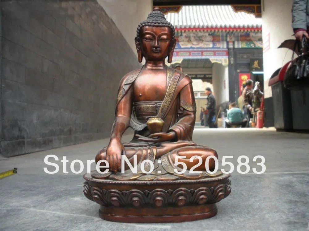 

Free Shipping Chinese Buddhism Temple Red Bronze carve Sakyamuni Ru Lai Buddha Statue