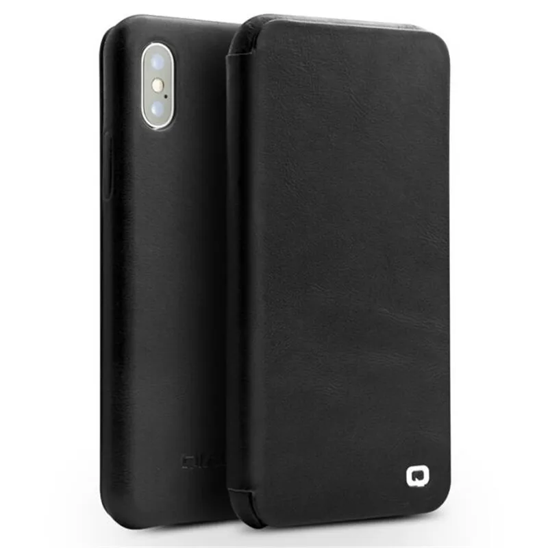 

QIALINO Genuine cowhide Magnetic Flip Bag business For iphone X 10 wallet with card Leather Flip Wallet Cover for case