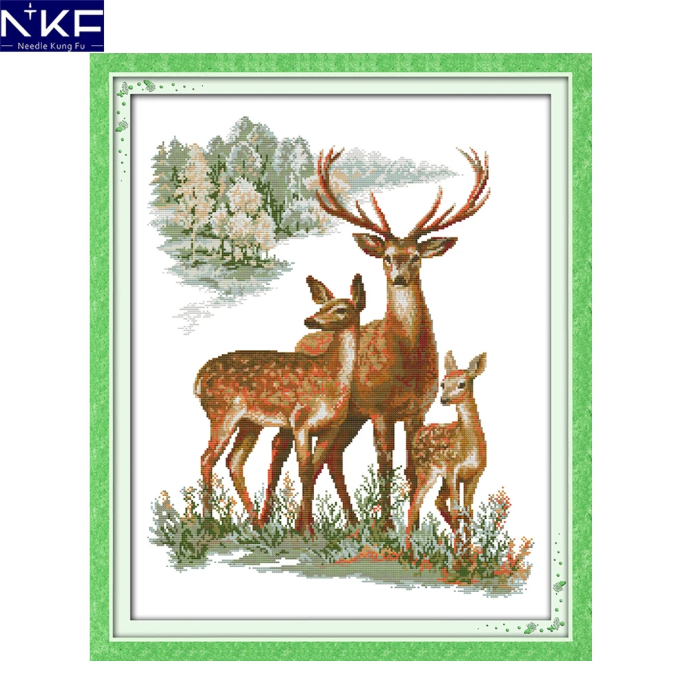 NKF A sika deer family animal style needle craft stamped cross stitch