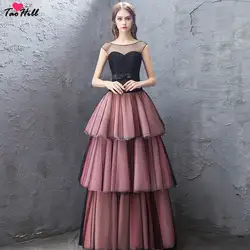 TaoHill Vestidos De Festa Vestido Longo Para Casamento ТРАПЕЦИЕВИДНОЕ ПЛАТЬЕ с круглым вырезом и многослойными складками, Черное и розовое вечернее платье для