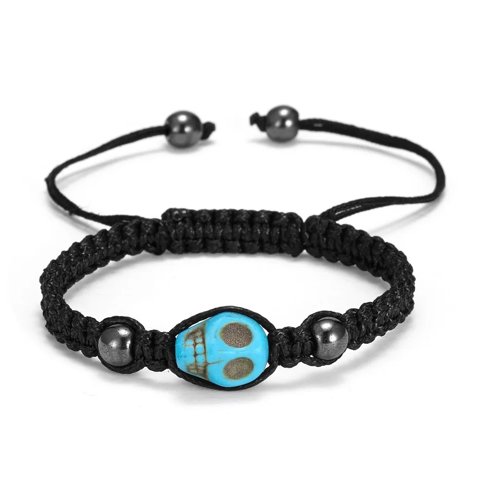 

5 Colors Skull Head Braided Bracelet Macrame Charm Wrap Cord Stones Beaded Bracelets Bangles For Men Women Vintage Rope Jewelry
