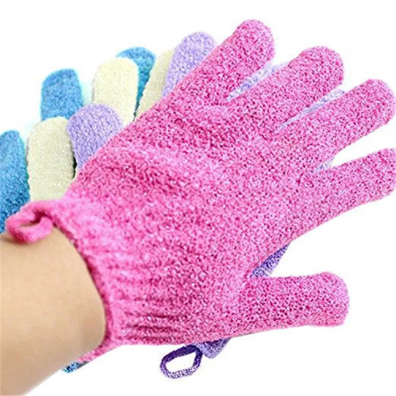 Купальные перчатки случайный Цвет отшелушивающий массаж спа массаж скраб тела перчатки для мытья высоко текстурированная поверхность
