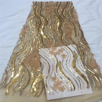 

VILLIEA Gold African Lace Fabric French Sequins Net Lace High Quality African Sequin Lace Fabric 2018 French Sequin Fabric