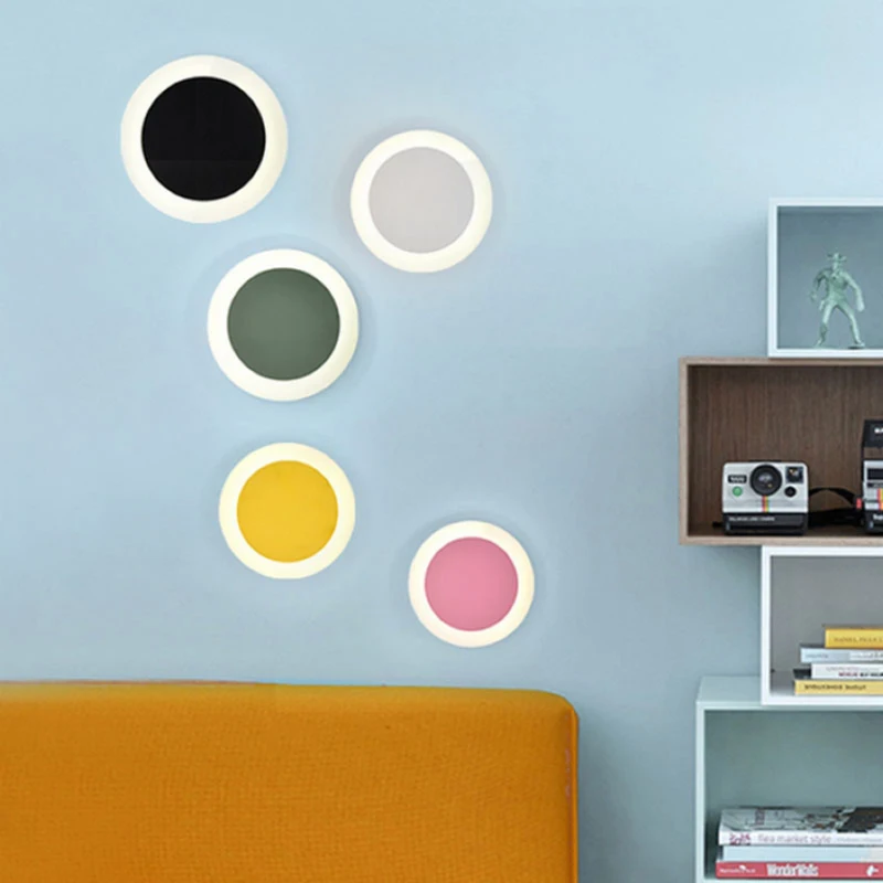 

Nordic simplicity macarons color wall lamp wrought iron round wall lamp entrance hallway LED rotating indoor lighting wall lamp