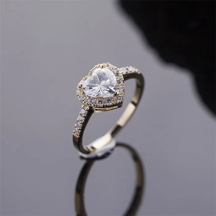 Яньхуэй романтическое кольцо для помолвки с сердцем настоящее золото 24 к заполненное 10 мм Сердце CZ Диамант обручальное кольцо для женщин Размер 6 7 8 9 YR047