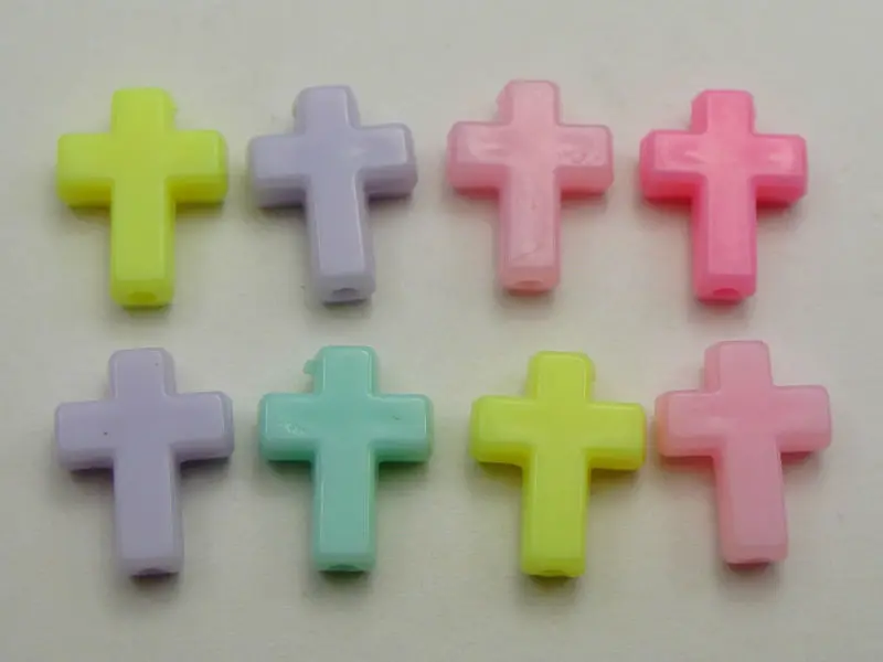 

100 Mixed Pastel Color Acrylic Cross Beads Charms 16X12mm