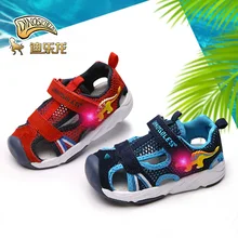 DINOSKULLS/Детские сандалии; Светодиодный светильник с динозавром; летняя детская пляжная обувь для мальчиков и девочек; тканевые сандалии с вырезами для детей 1 года;#23-#26