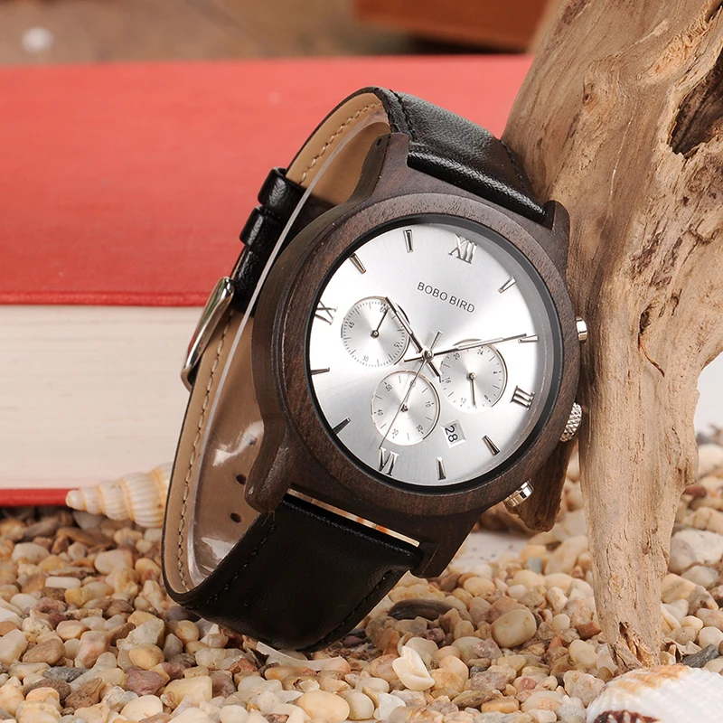 BOBO BIRD L-P28 Men Miyota Quartz Movement Chronograph Wristwatch Men Stop Watch with Complete Calendar Saat in Gift Box